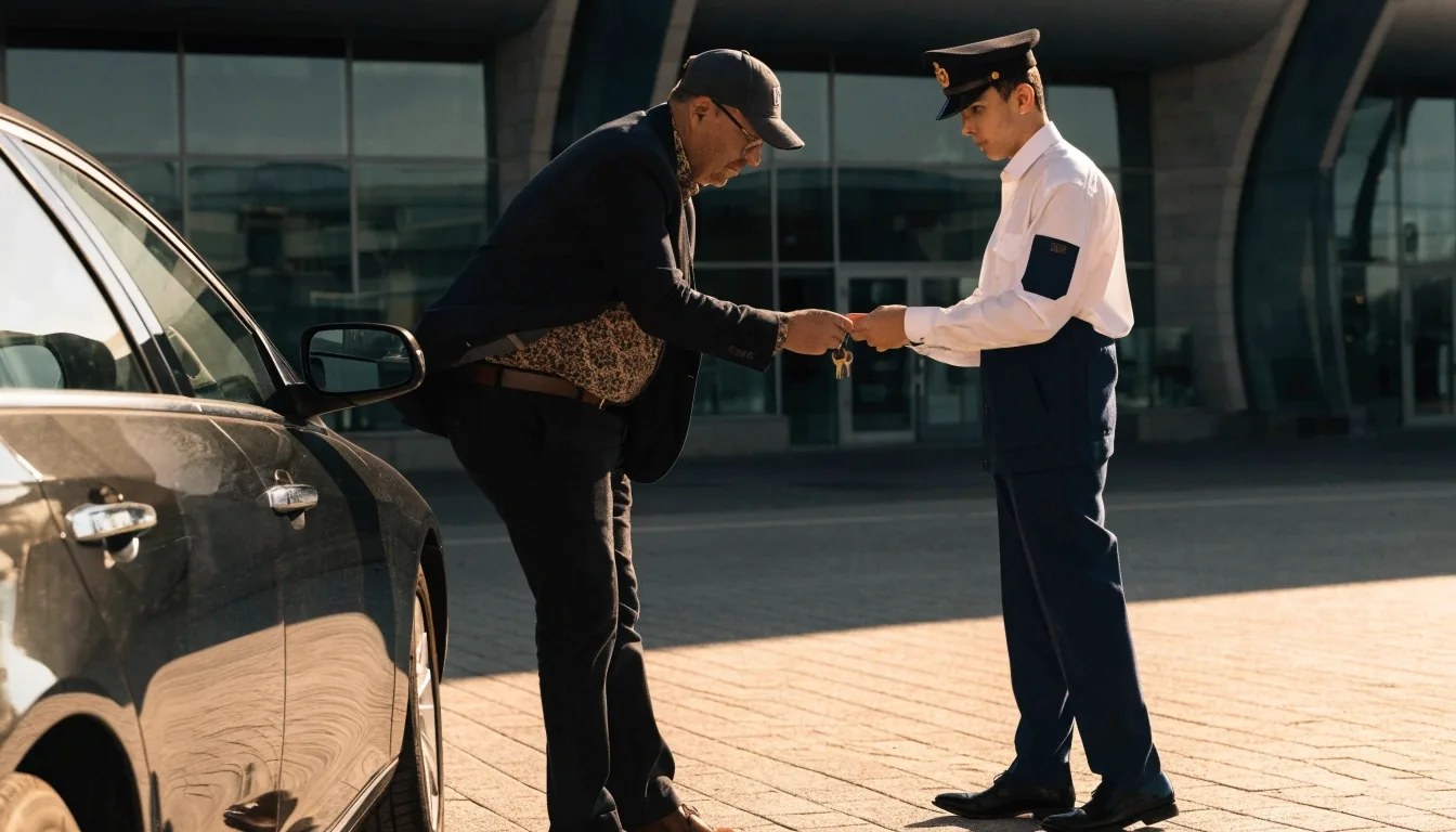 Valet attendant receiving car keys from traveller at Sydney Airport