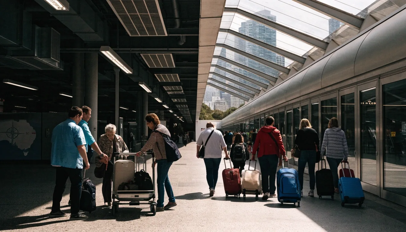 Covered walkway from international parking toward Terminal 1