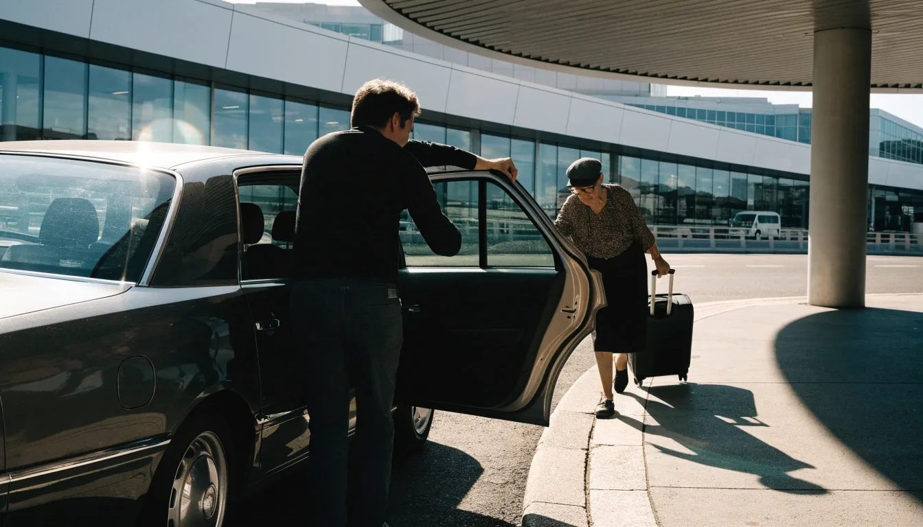Vehicle setting down a passenger at the Departures Roadway kerbside zone