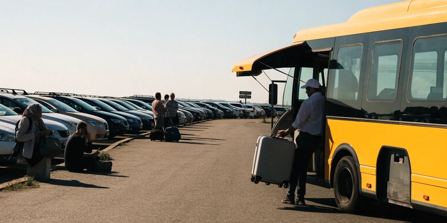 Shuttle bus collecting travellers at Blu Emu long-stay car park