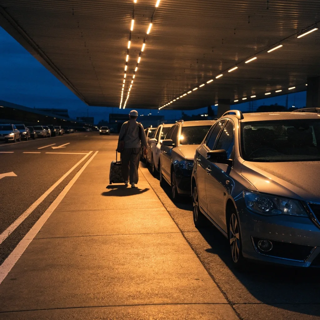 Evening pick-up at Sydney Airport terminal roadway