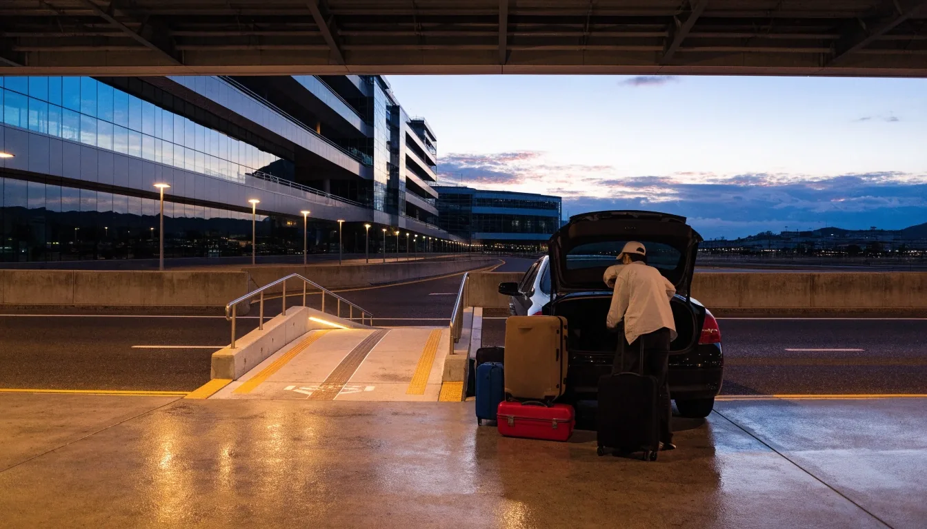 International terminal forecourt at Sydney Airport in the evening