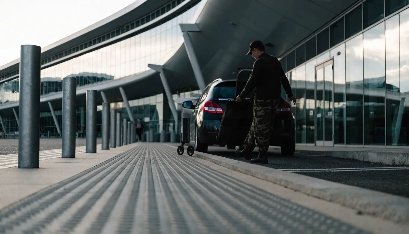 Traveller walking from Sydney Airport car park toward the terminal
